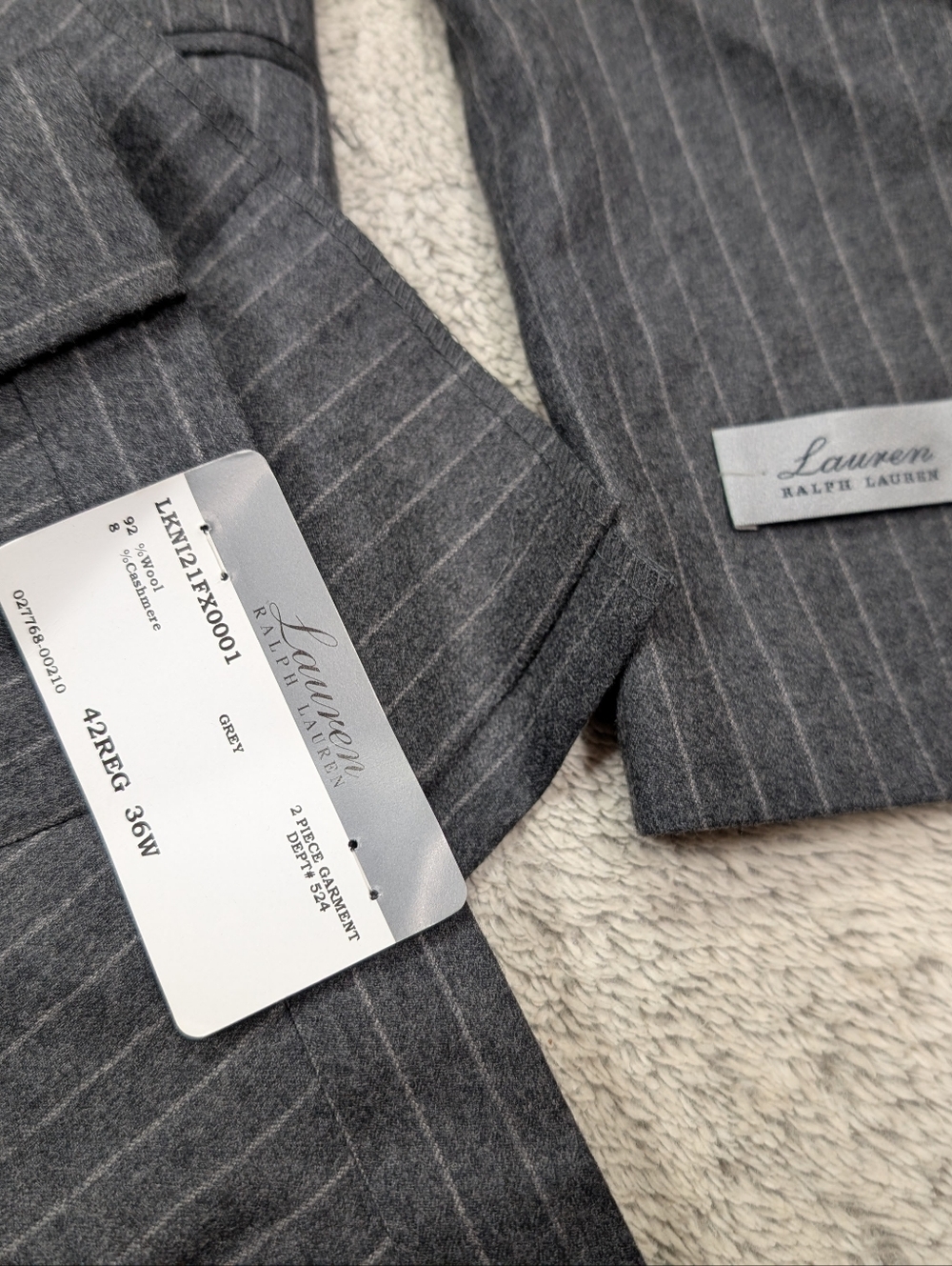Lauren Ralph Lauren Suit Mens 42R 36W Gray Pinstripe Wool Cashmere 2 Piece - Picture 3 of 12